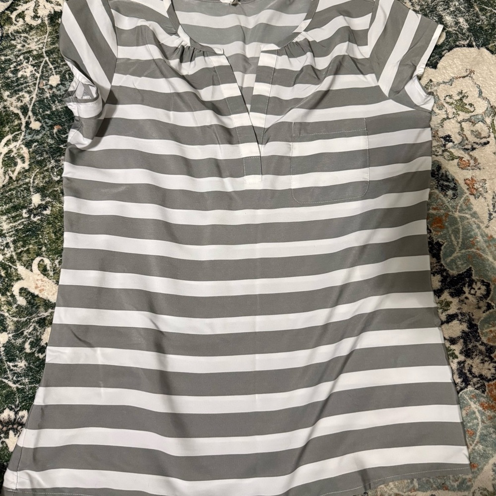 LOFT Gray and White Striped Top
